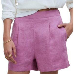 Madewell High Rise Pleated 100% Linen Pull On Shorts in Pink - Women’s Size M